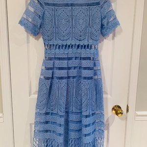 MAJE Roseray Lace Midi Dress In Blue (Size 1)